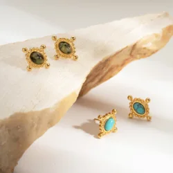 Fashion Sunflower Natural Stone Stud Earrings for Women Stainless Steel Round Ear Rings Jewelry Gift for Women Wholesale