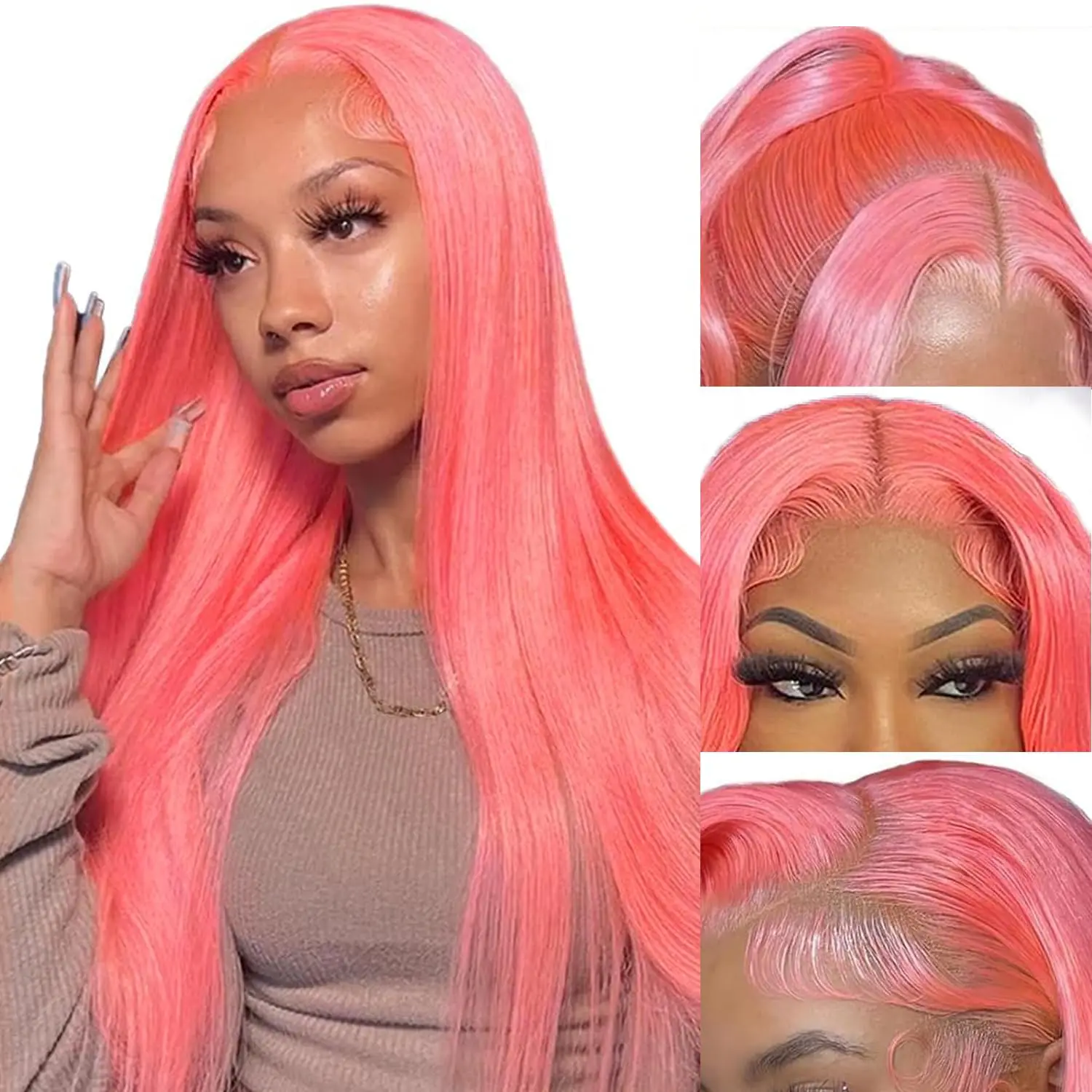 Wig Rambut Manusia Lurus HD Lace Front 13x4 Pink 30 Inch 200 Density Tinggi Wig Frontal HD 13x4 Wig Berwarna Rambut Manusia Untuk Wanita