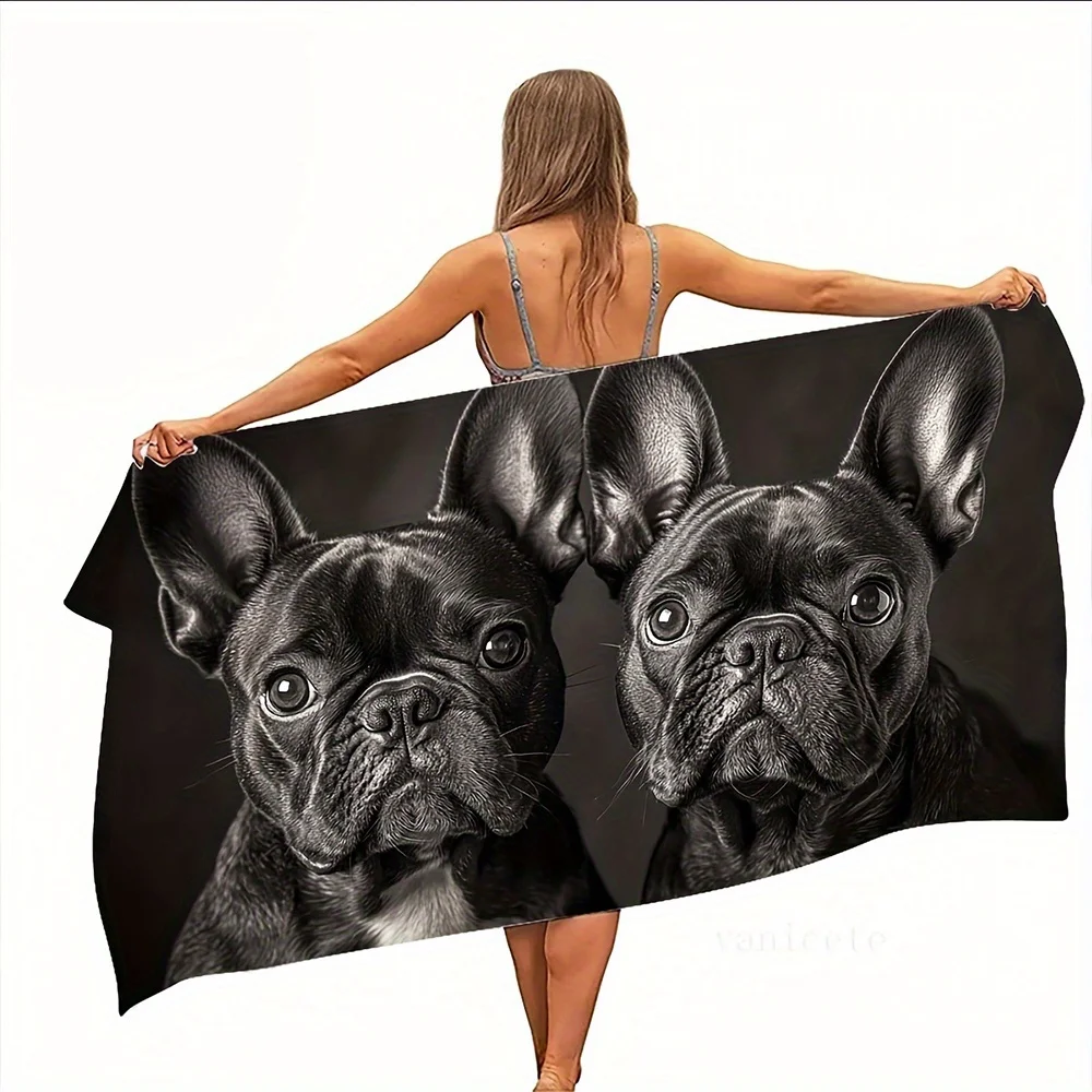 French Bulldog Beach Towel for Dog Lovers Funny Frenchie Portrait Bath Towel Large Quick Dry Swim Towel Unique Pet Owner Gift