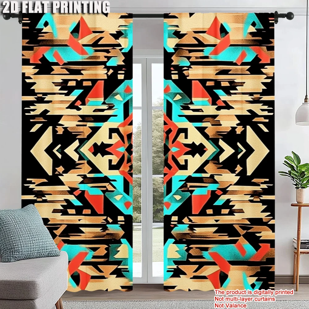 

2Pcs Bohemian Window Curtains Ethnic Vintage Pattern Curtains For Bedroom And Living Room Rod Pocket Design For Privacy