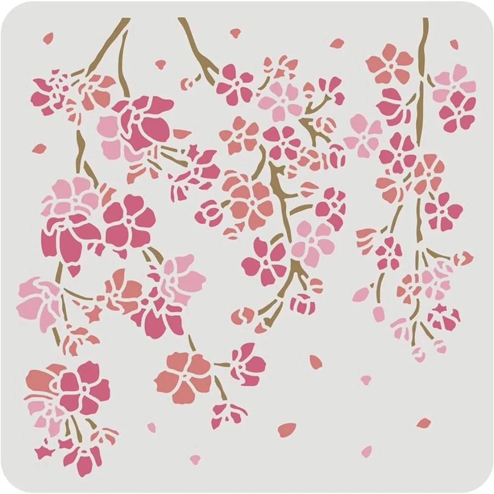 

12x12" Cherry Blossom Stencil Flower Weeping Cherry Reusable Plastic Drawing Stencils Templates for Painting on Scrapbook Fabric