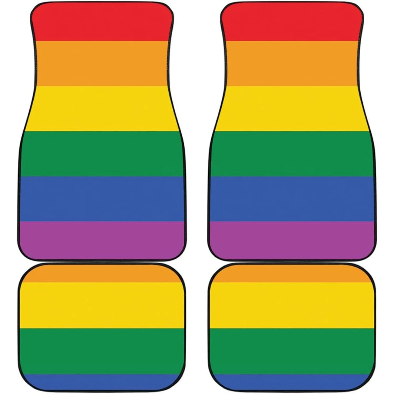 4pcs 2D Flat Rainbow Pride Stripe Car Floor Mats | Polyester Universal Vehicle Foot Pads, Inclusive Support Style Auto Interior