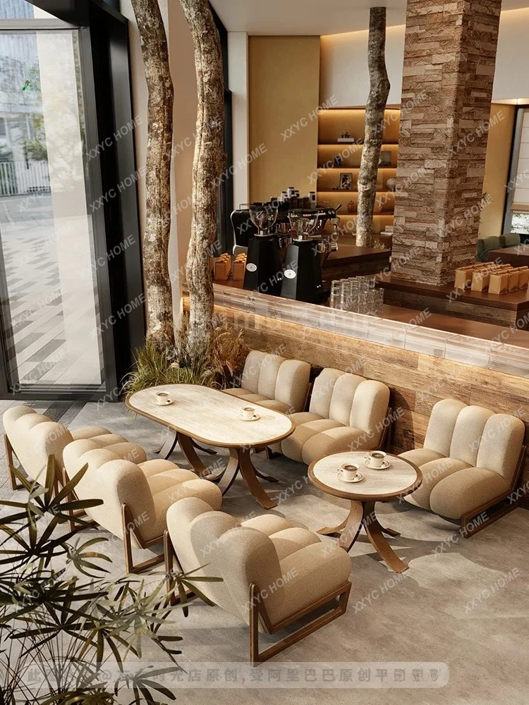 

New Chinese Style Tea House Leisure Sofa Tea Room Table and Chair Set Coffee Shop Sofa Coffee Table