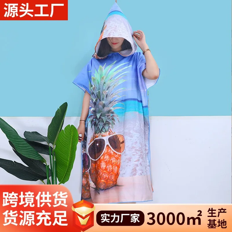 

Beekeeper Clothing Robe Sun Protection Changing Printed Towel Pineapple Print Beach Robe Oversized Knee Length Hooded