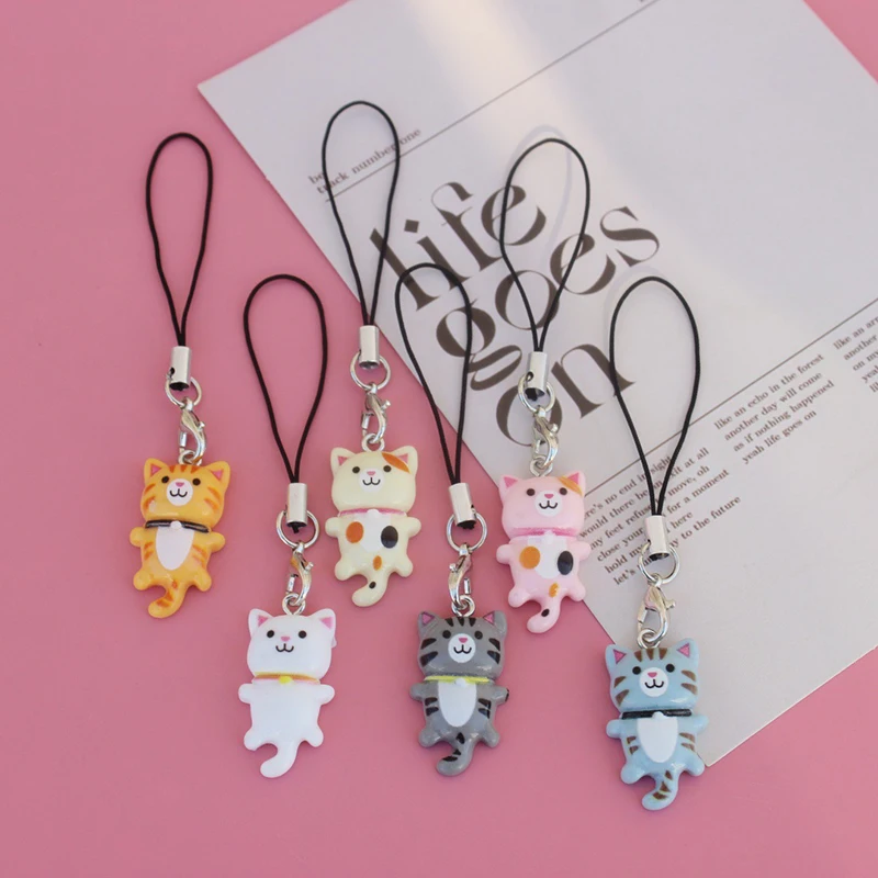 Cartoon Cat Phone Strap Keychain Bag Decor For Women Girls Cute Long-tailed Cat Anti Lost Cellphone Chain Pendant Phone Lanyard