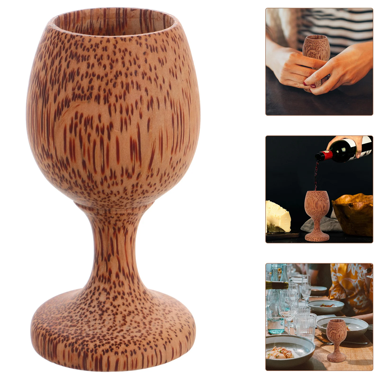 

Round Wooden Goblet from Sustainable Coconut Wood Elegant Stemmed Design for Wine Beer Tea Daily Use Or Gift Premium Crafted