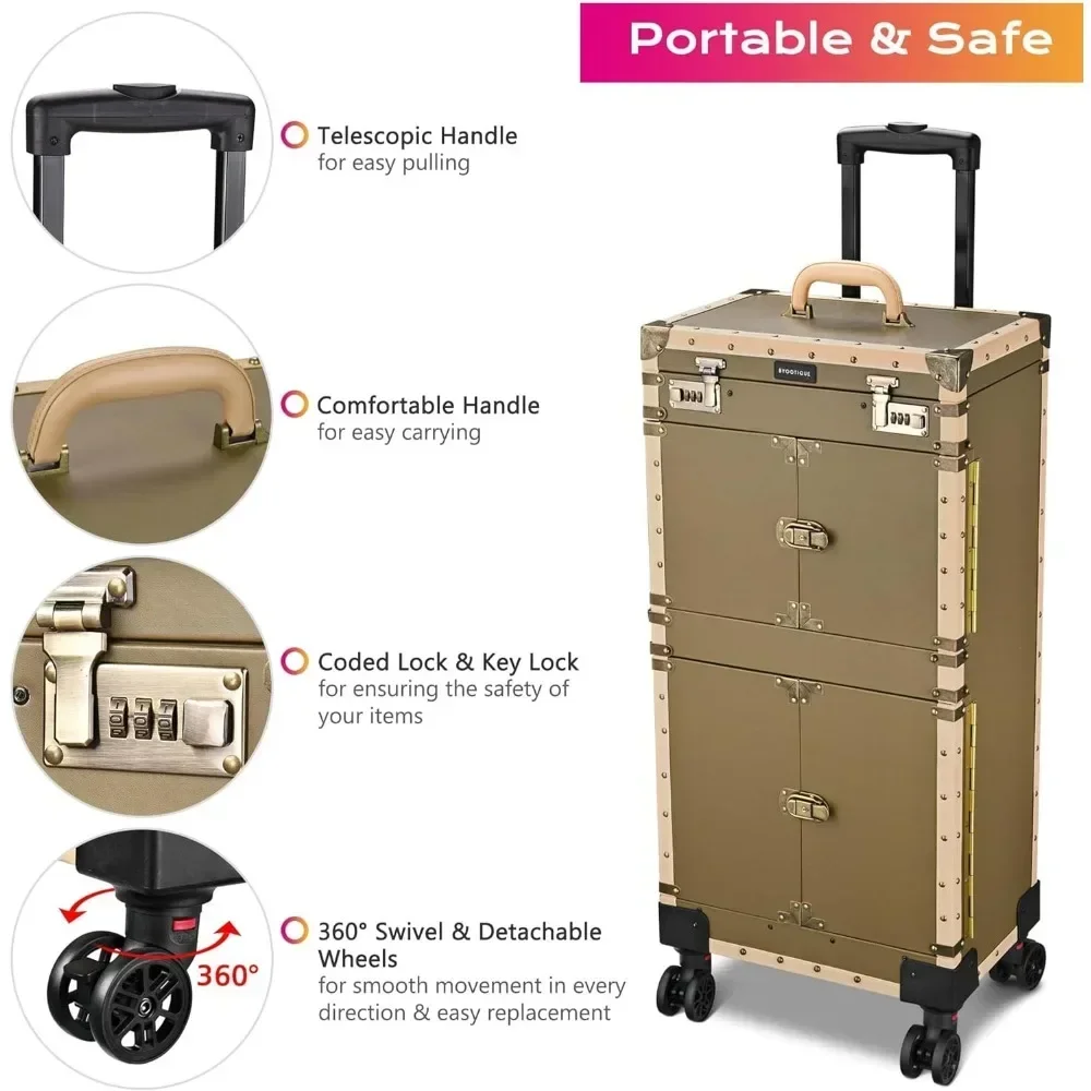 Salon Trolley, Rolling Train Case Travel Stylist Lockable Hairdressing Clipper Modern Simple Fashion Multifunction