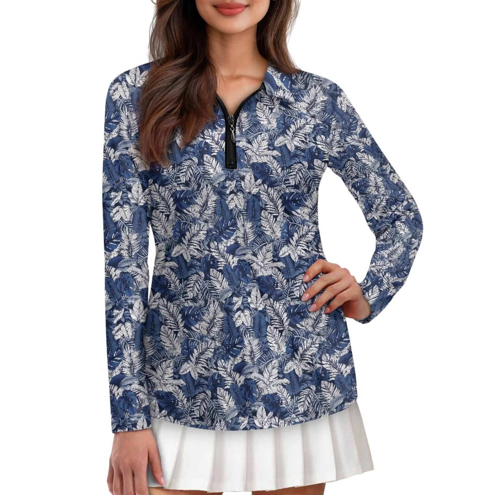 PENSTROLL Womens Tropical Leaf Athletic Polo Shirts, Plus Size Mesh Cotton Blend Tops for Golf Tennis Training Outdoor