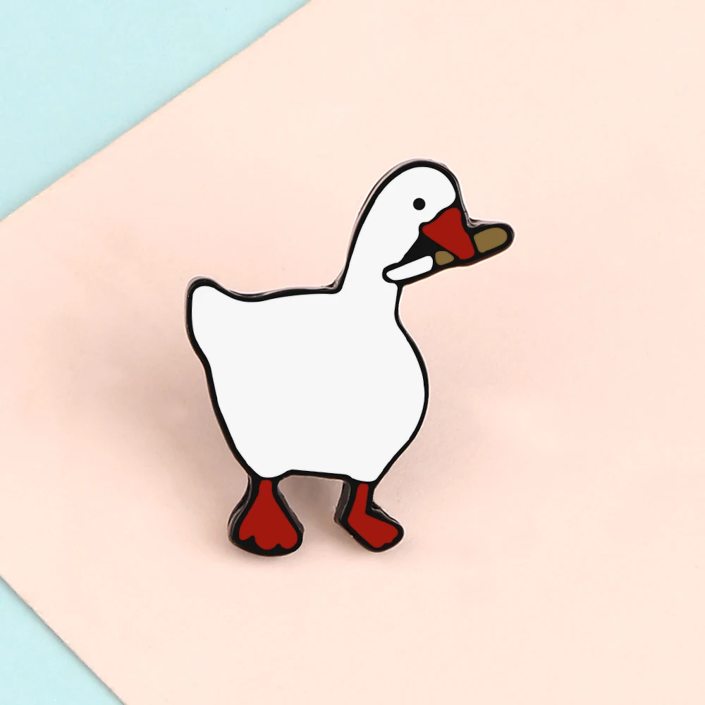 Naughty White Goose with Knife Enamel Pin Women Men High Quality Cute Animal Brooch Kids Coat Lapel Pin Badges Jewelry Gift New