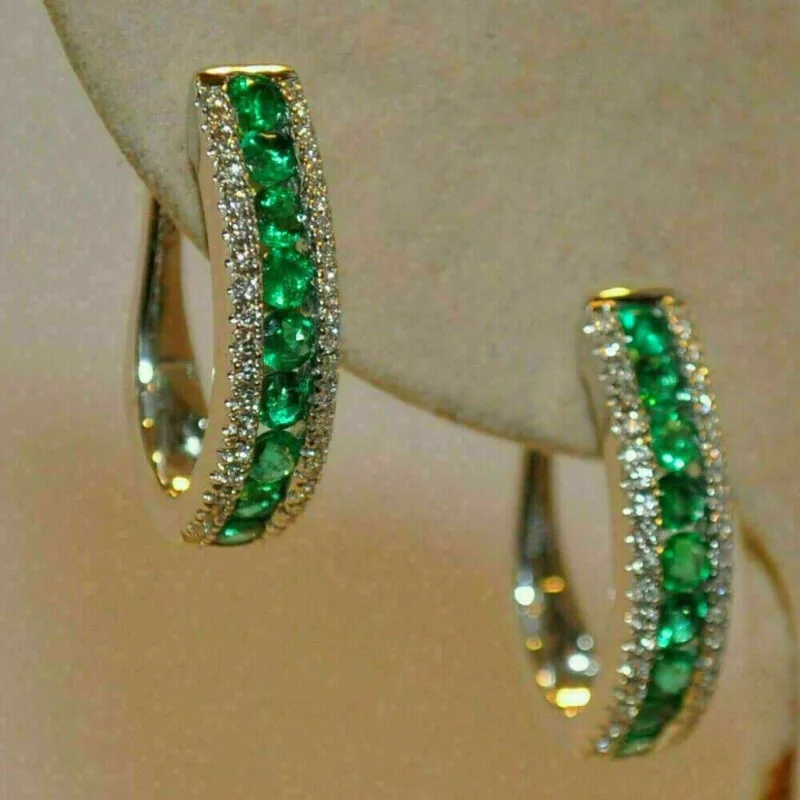 High End U-shaped Earrings with Micro Inlaid Synthetic Emerald Earrings, Featuring Socialite Style Jewelry, As A Christmas Heart