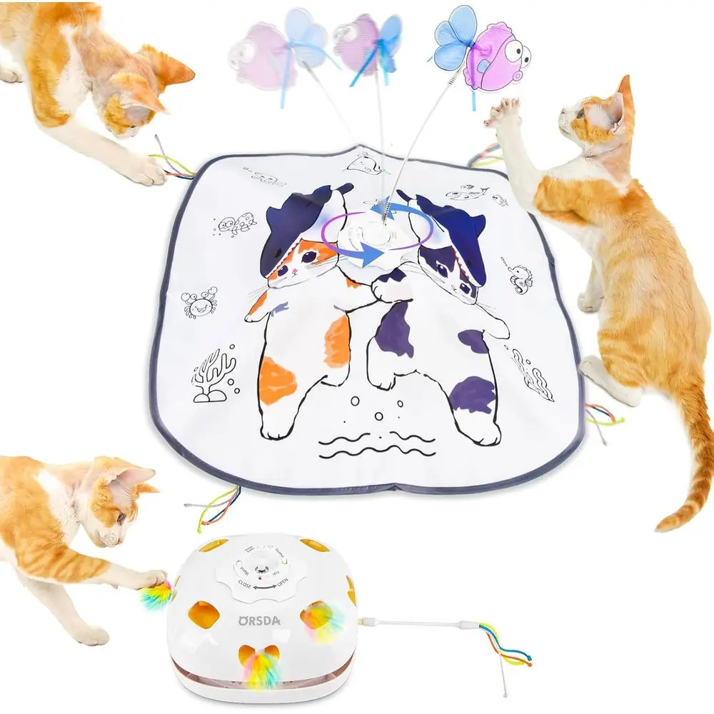 

5 in 1 Interactive Automatic Kitten Toys Rechargeable Electric Hide and Seek, Moving Feather, Whack-A-Mole, Spin Lying Teaser Wa
