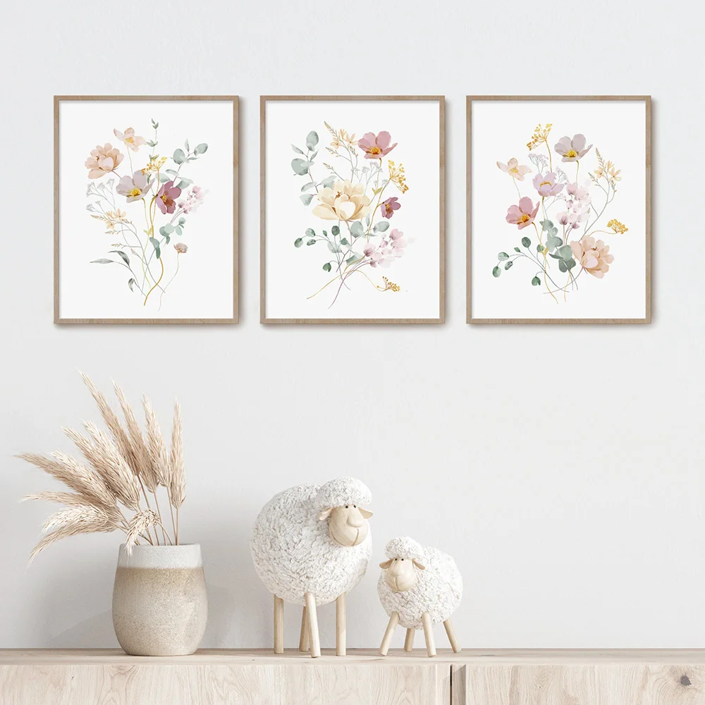 Watercolor Wildflower Flower Poster Colorful Floral Prints Plant Wall Art Canvas Painting Wall Pictures for Living Room Decor