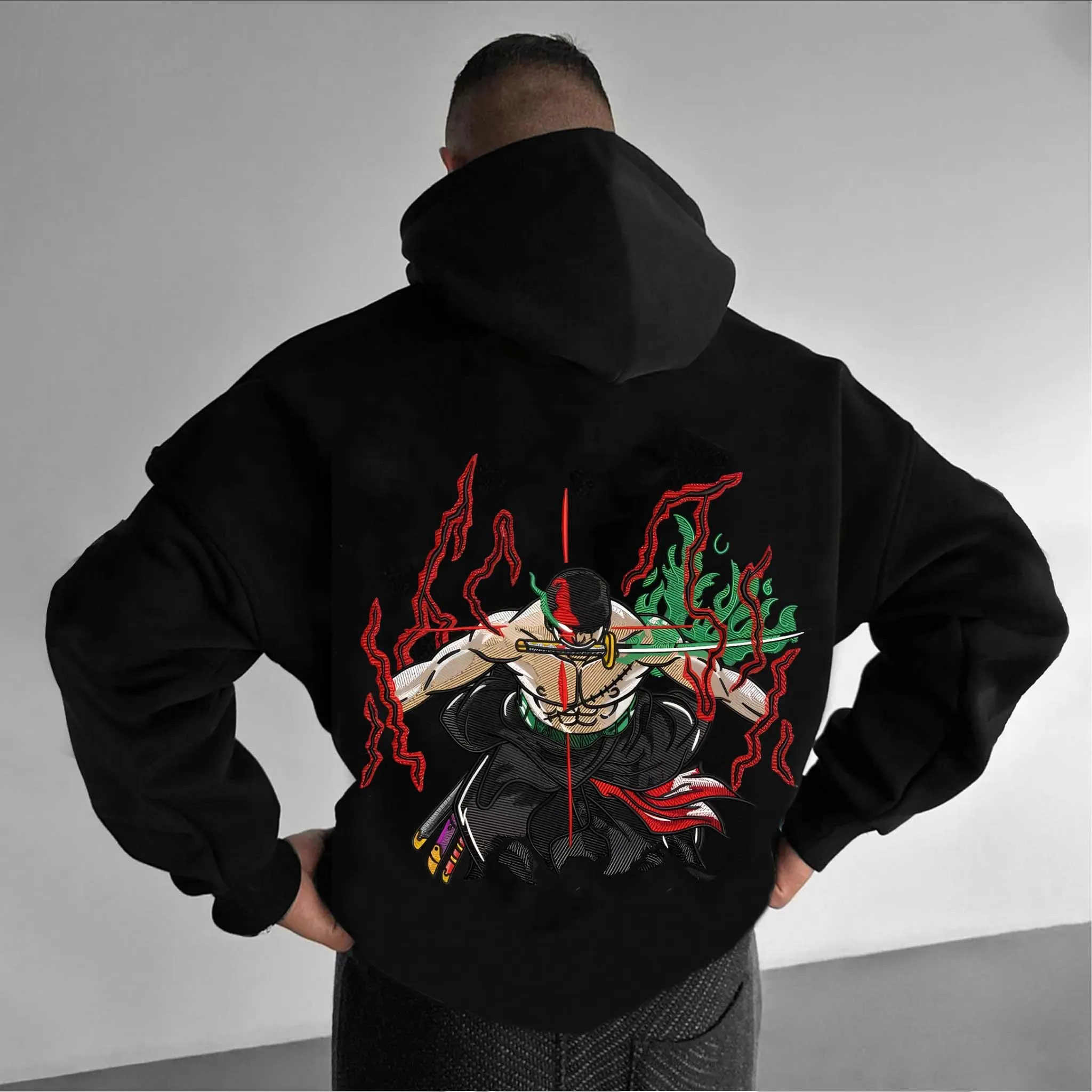 Bandai genuíno de alta qualidade dragon ball wukong dos desenhos animados tamanho grande camisola com capuz masculino ao ar livre casual solto topo camisola com capuz