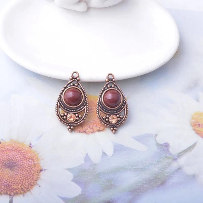 10 Stück Böhmischer Stil Antik Silberfarbene Stein- und Acryl-Anhänger Zinkmetall-Ohrringe Anhänger Zubehör DIY Damenschmuck – Detail 6