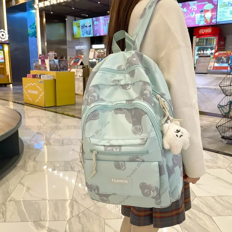 Mochila escolar estampada para estudiantes, bolsa de viaje de gran capacidad, bolsa de ordenador para estudiantes de secundaria japonesa Simple