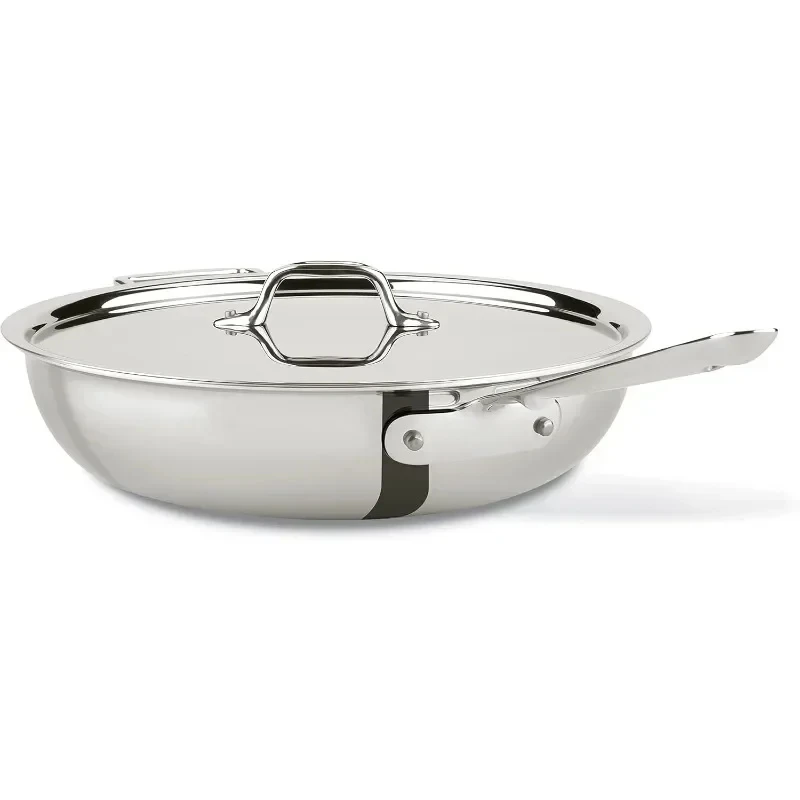 

Stainless Steel Large Weekday Frying Pan with Cover, Suitable for Induction Cooktop, Oven Grill, Long Handle Pan