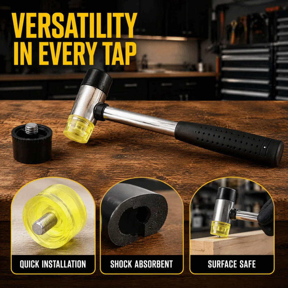 3pcs 25mm Rubber Hammer Head Non-Marring Shockproof Striking Tip Set Non-Slip Handle Rubber Mallet Hammer For Leather Craft