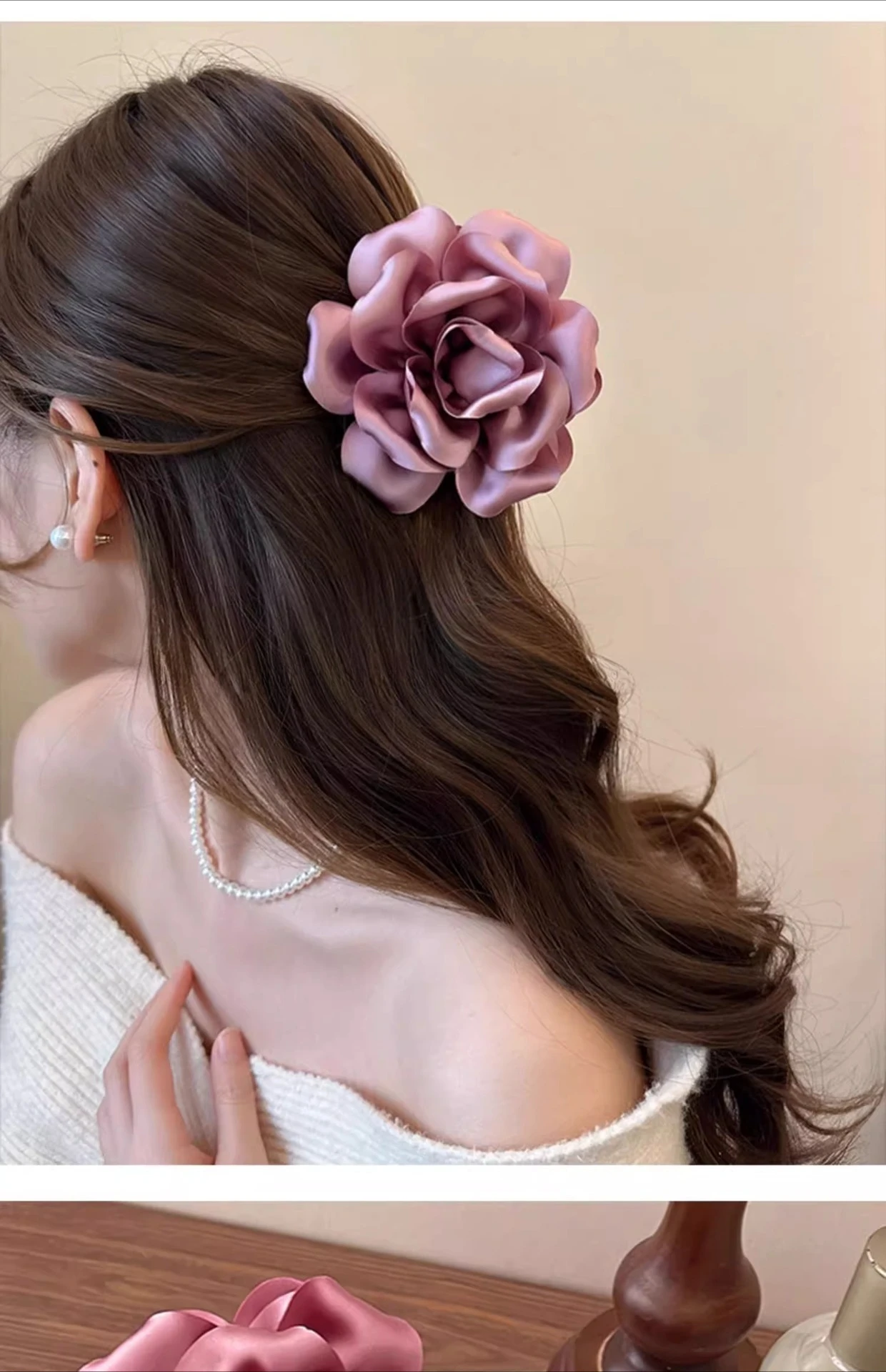 Exquisite Rosenblüten-Haarklammer für Frauen, eleganter Hai-Clip mit hervorragender Sensation, großer Rosen-Haarschmuck, Hai-Klaue – Detail 5
