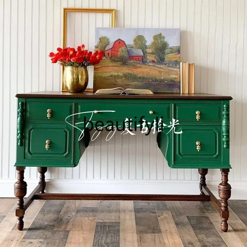 

yj9 French Retro Solid Wood Entryway Vintage Chest of Drawers Wall-Mounted Decorative Cabinet Storage Organizer