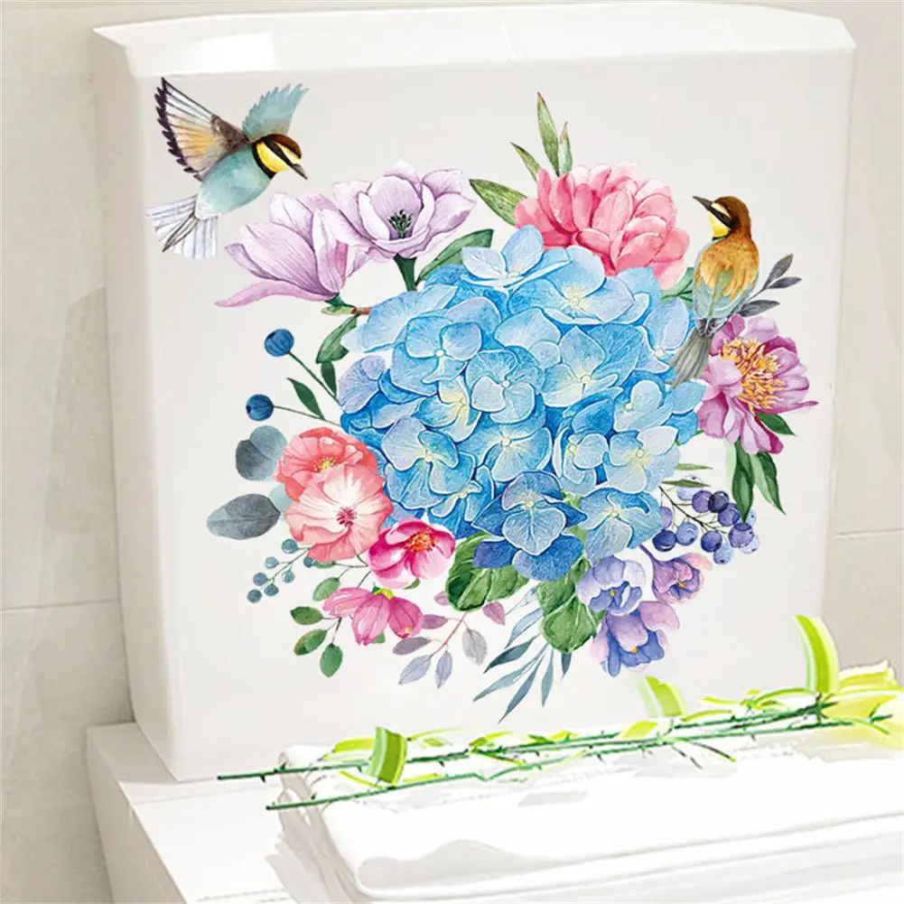 Floral Toilet Stickers Pvc Flower Murals Lightweight Waterproof Self-Adhesive Paintings For Bathroom Decoration Toilet Cover Wc