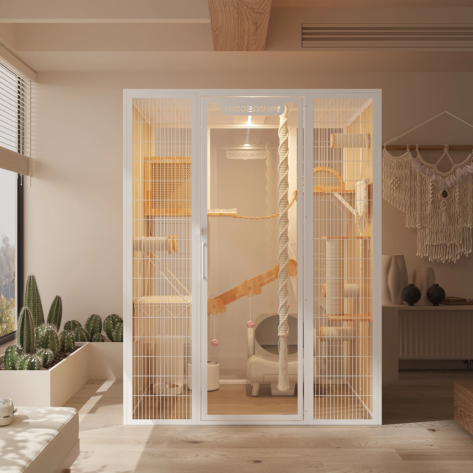 

Eco Friendly Solid Wood Multi Level Cat Climbing Tree Furniture Indoor Outdoor Cat House Villa Enclosure for Cats Kittens