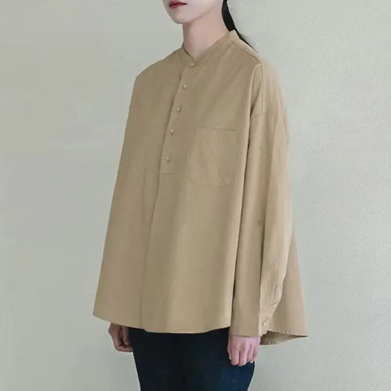 

Базовая женская рубашка из 100% хлопка в стиле ретро, весна 2026, топы с отложным воротником и длинными рукавами, женская блузка в стиле Харадзюку, одежда в корейском стиле