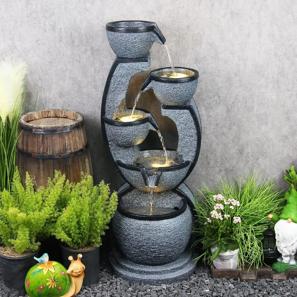 37.4''H 5-Tier Outdoor Water Fountains Decor Resin Indoor Fountain for Garden, Floor Patio, Deck, Porch, Backyard, Bird Bath