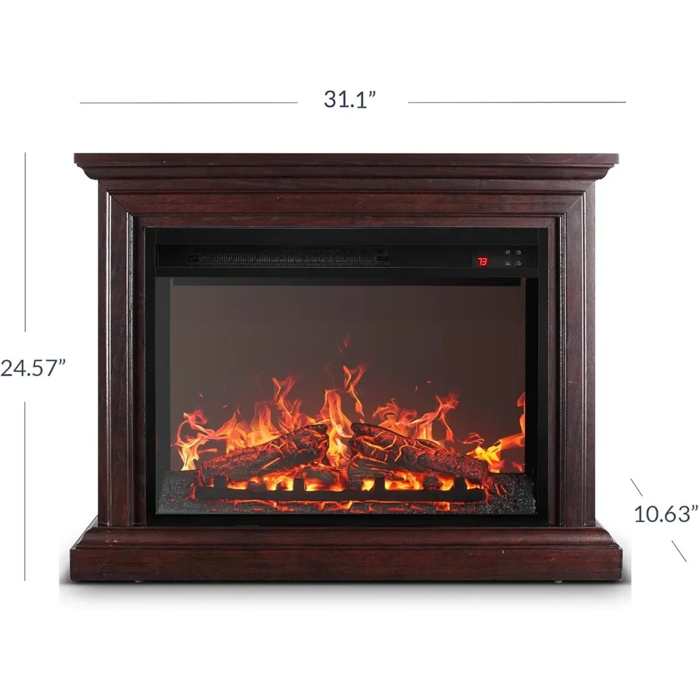 31 Inch Mantel with Electric Fireplace, 1400W Heater with Remote Control and Realistic LED Flames,Mantel Cabinet for Living Room