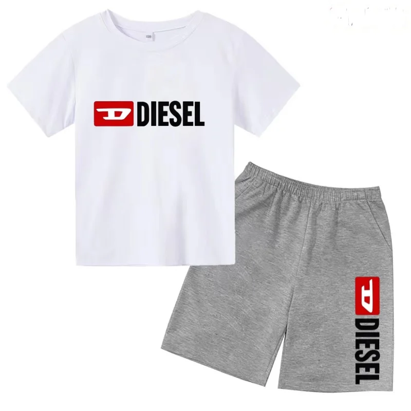 

Kids Summer Letters Brand Round Neck Black T-shirt+Shorts Fashion Short-sleeved Boy Girl Toddler 3-12Y Casual Sports Jogging Set