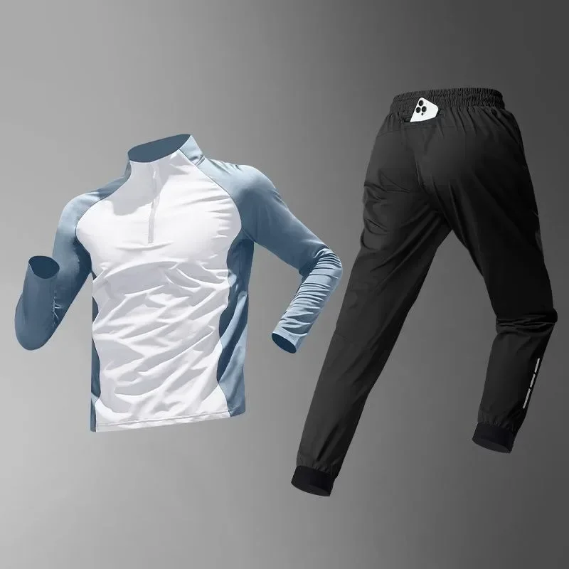 Trendy Men's Quick Dry Running Sets Outdoor Sportswear Tops & Pants Breathable Windbreaker Sweatshirts Unisex Trainning Clothing