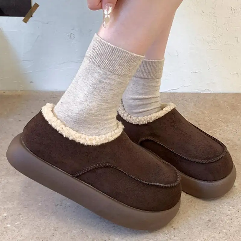 2026 Winter Thick Bottom Faux Suede Snow Boots Women Lambswool Warm Plush Ankle Boots Soft Sole Anti Slip Platform Shoes Women