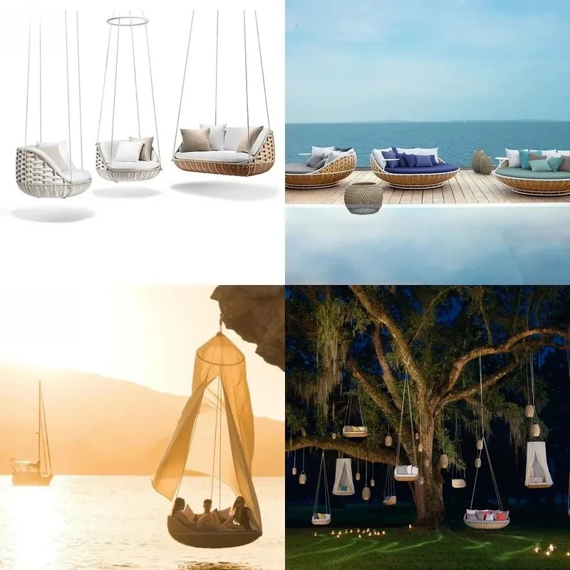 Outdoor Garden Double Seat Vine Egg Sunbathing Lounge Chair Popular Hanging Swing Chair for Patio Backyard Relaxation