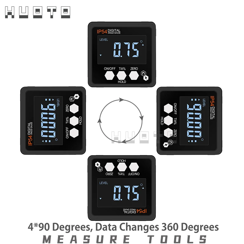 IP54 Digital Angle Gauge Level Box Protractor Angle Finder Inclinometer & Magnetic Base Electron Goniometers 4*90° Level Box