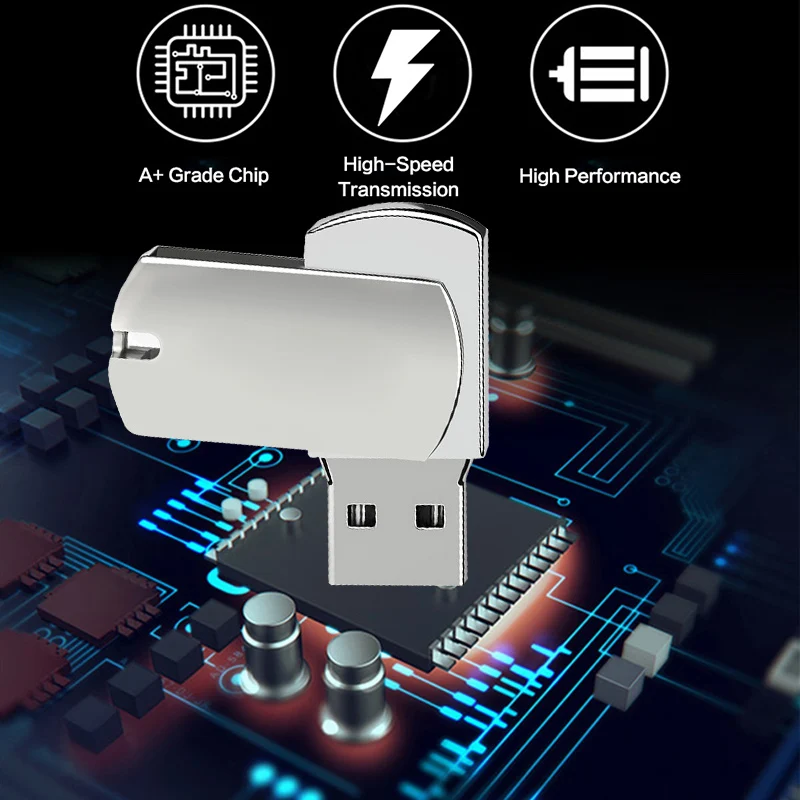 Silver Metal USB2.0 flash drive 64GB 128GB 32GB pendrive external storage Micro memory Stick U Disk