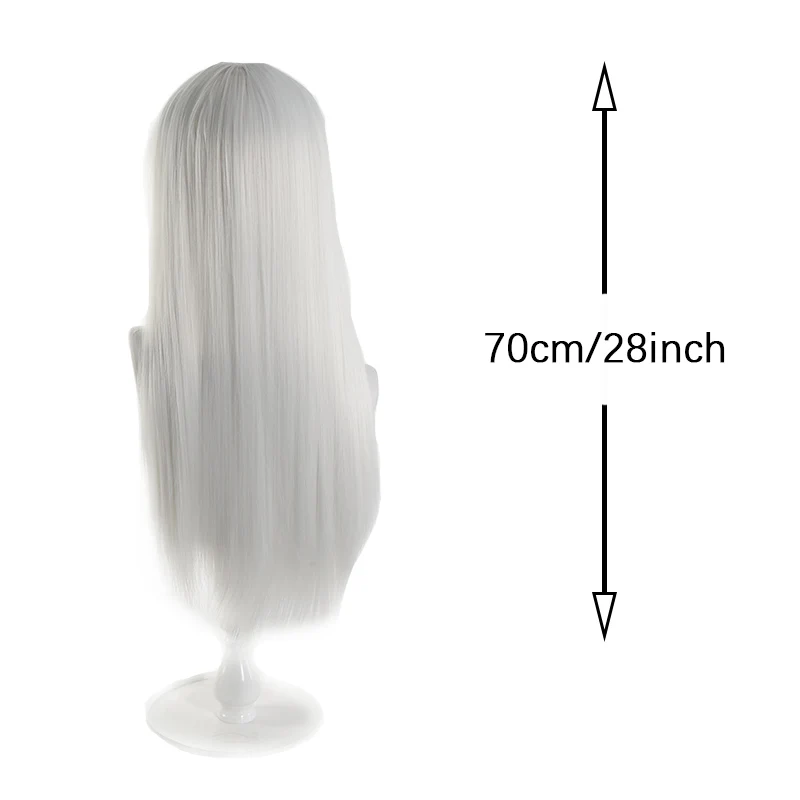 S slit pure white long straight hair full head wig for female synthetic wig wearing simple anime Lolita Halloween Christmas use