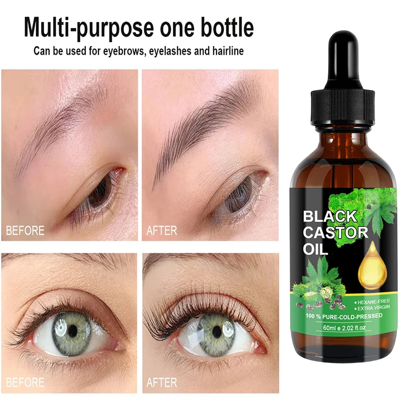 Black Castor Oil 100% Pure Nourishes Fast Hair Growth Skin Massage Essential Oil Eyebrows Growth Prevents Skin Aging Hair Care