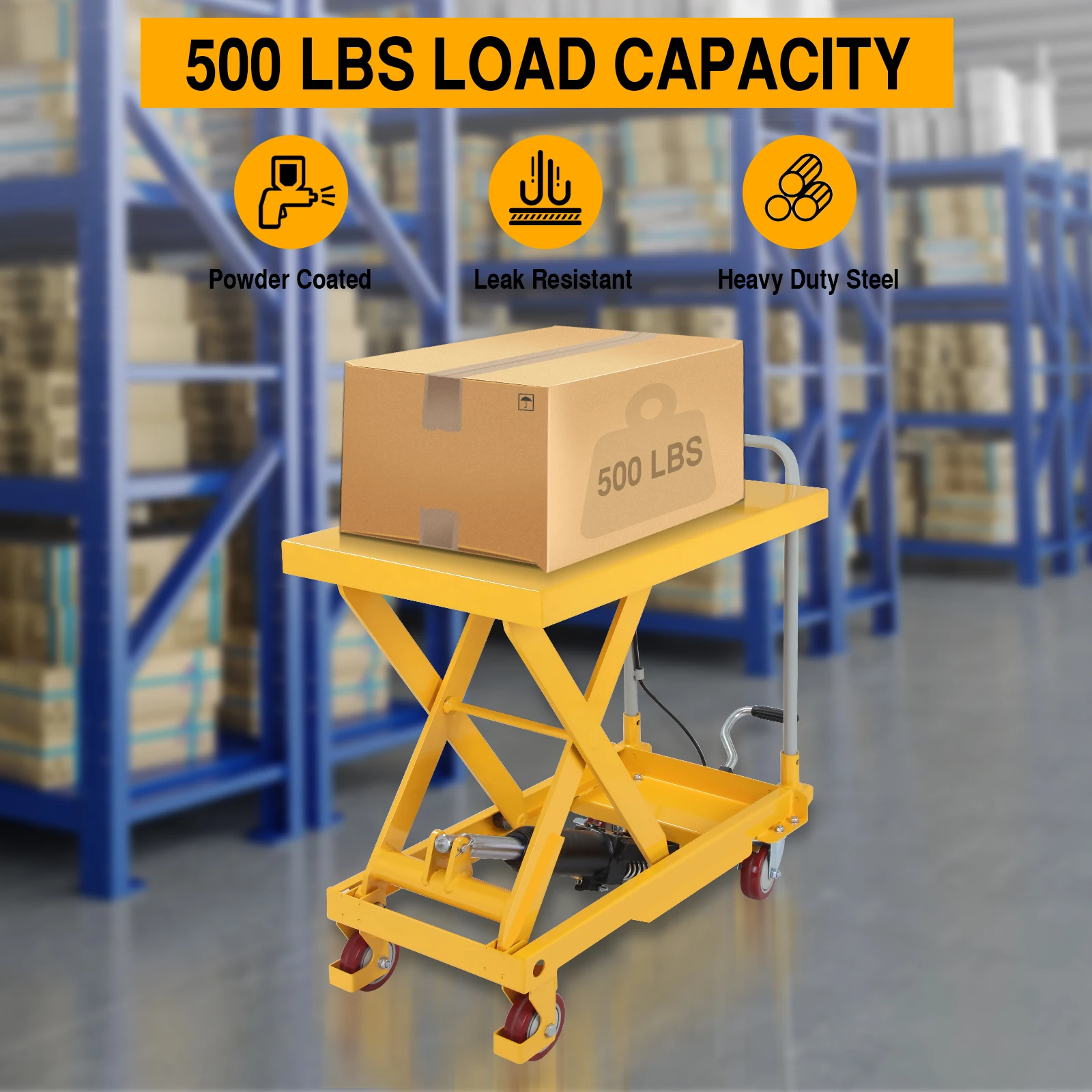 500lbs Hydraulic Lift Cart, 9" to 28.5" Lifting Height Lift Table Cart with 4 Wheels, Manual Scissor Lift Table for Elevating view 4