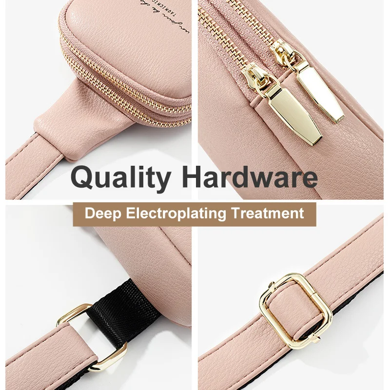 Trendy Diagonal Bag Women Brand Leather Small Pack Banana Chest Pouch Literary Girls Pink Shoulder Pocket Outside Zipper Mochila