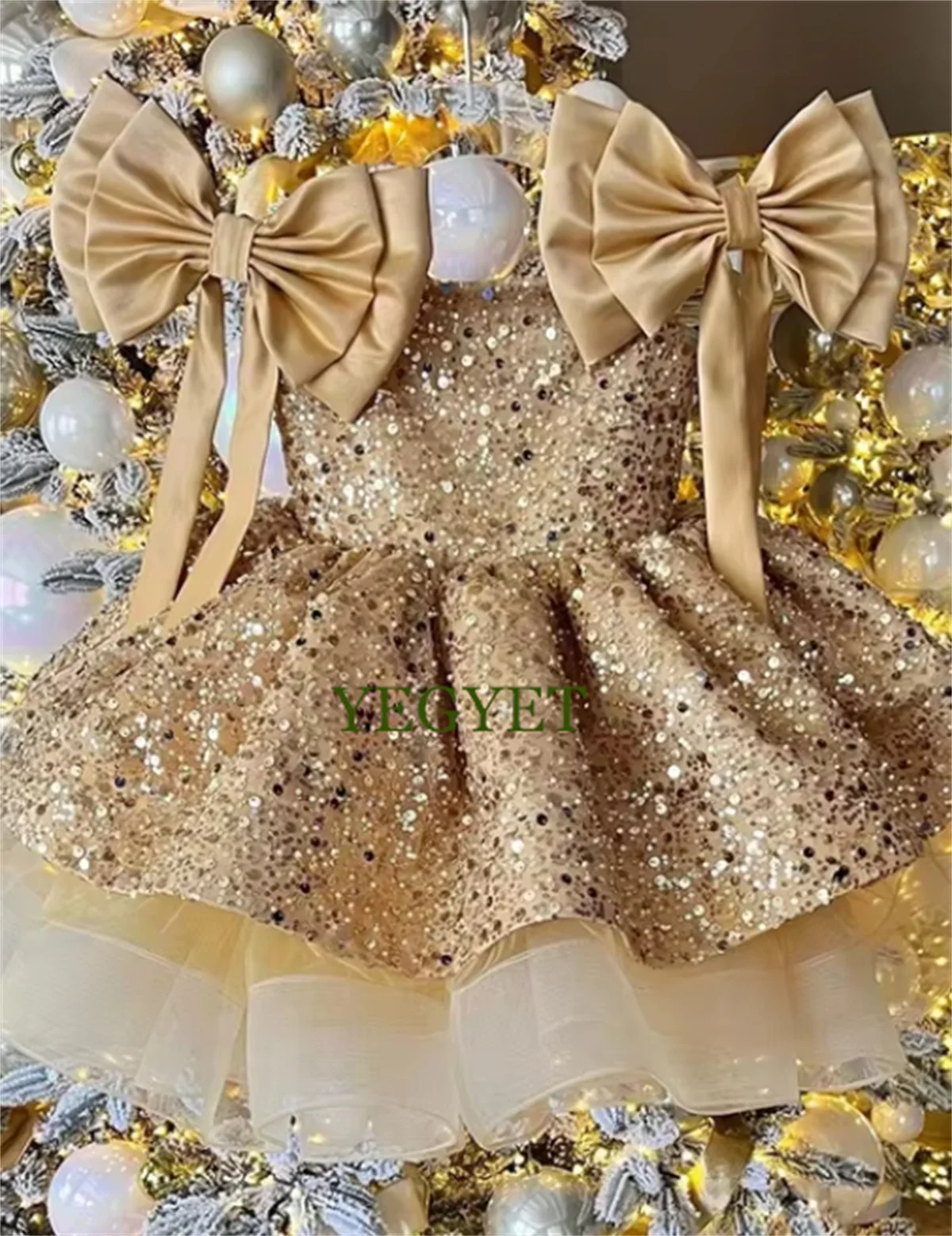 CustomNew Luxurious Child Birthday Party Dress Sparkly Girl Wedding Party Dress Big bow Flower Girl Dress Cute Baby Dress First