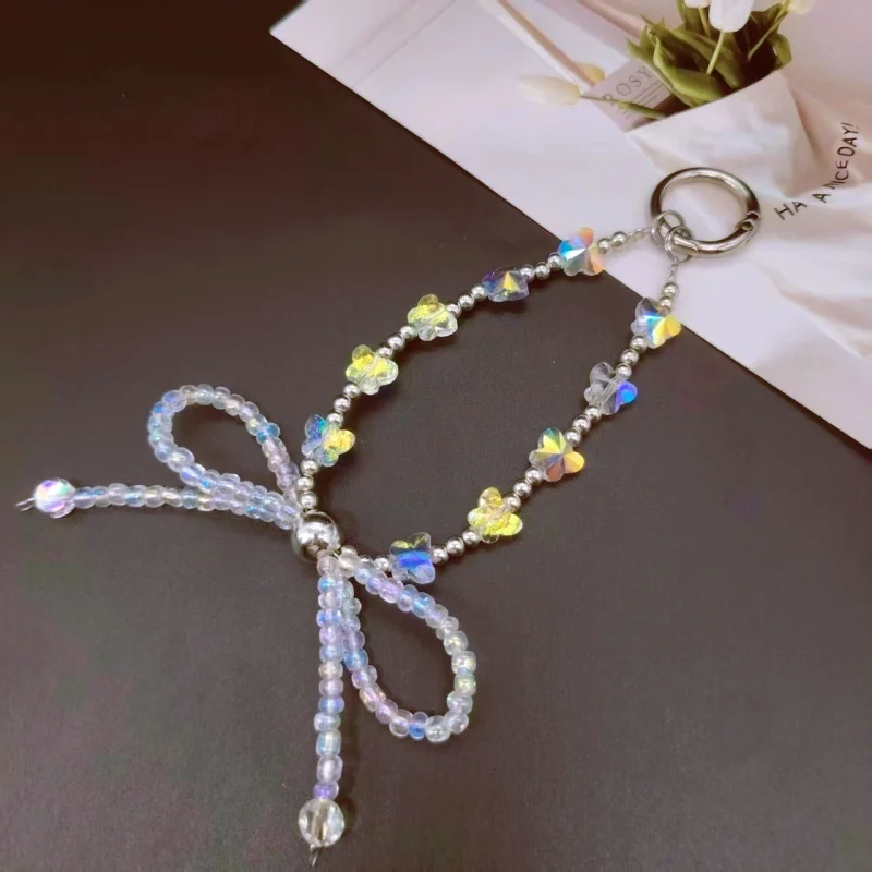 

Super Sparkling Glass Crystal Phone Charm, Versatile Anti-Drop Chain, Irregular Pearl Bow Keychain, Stylish Accessory for Mobile