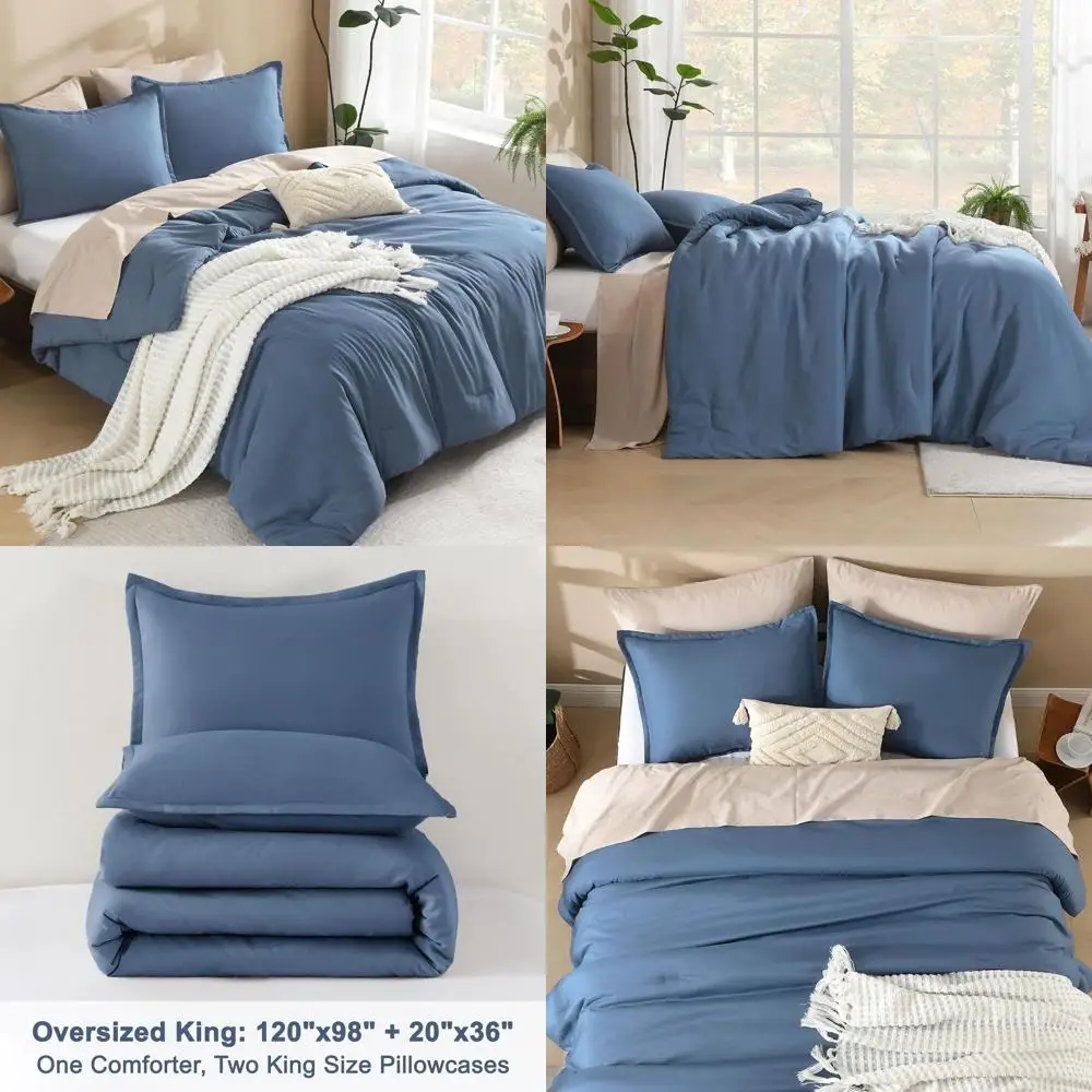 

Oversized King Comforter Set, 3-Piece Lightweight Solid Bedding, All-Season Fluffy Bed Set (120x98 Comforter, 2 Pillowcases)