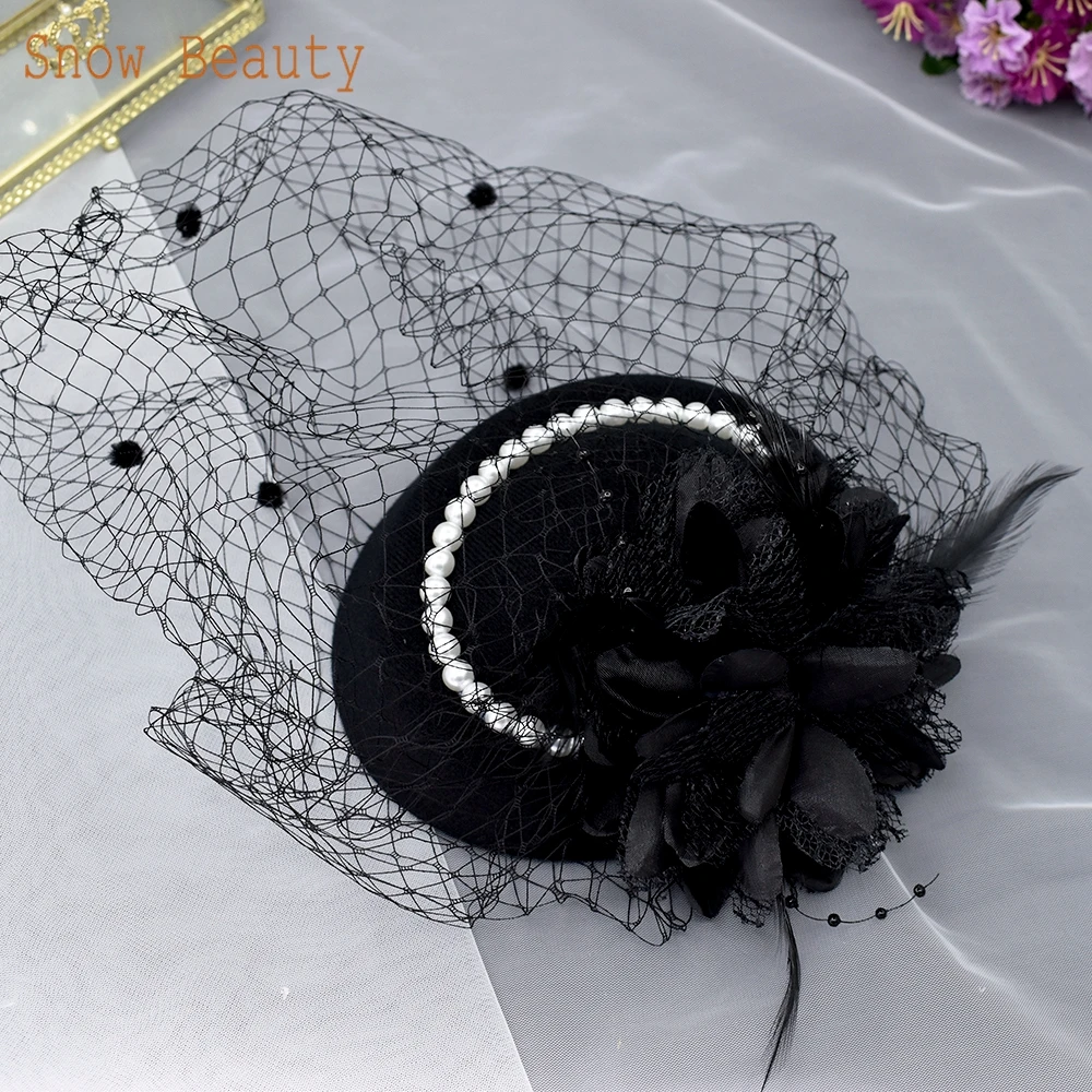 Velo de jaula de pájaros JM10, velo negro, diadema, tocado de boda, velo de cara, sombreros encantadores, máscara de red, accesorios de boda