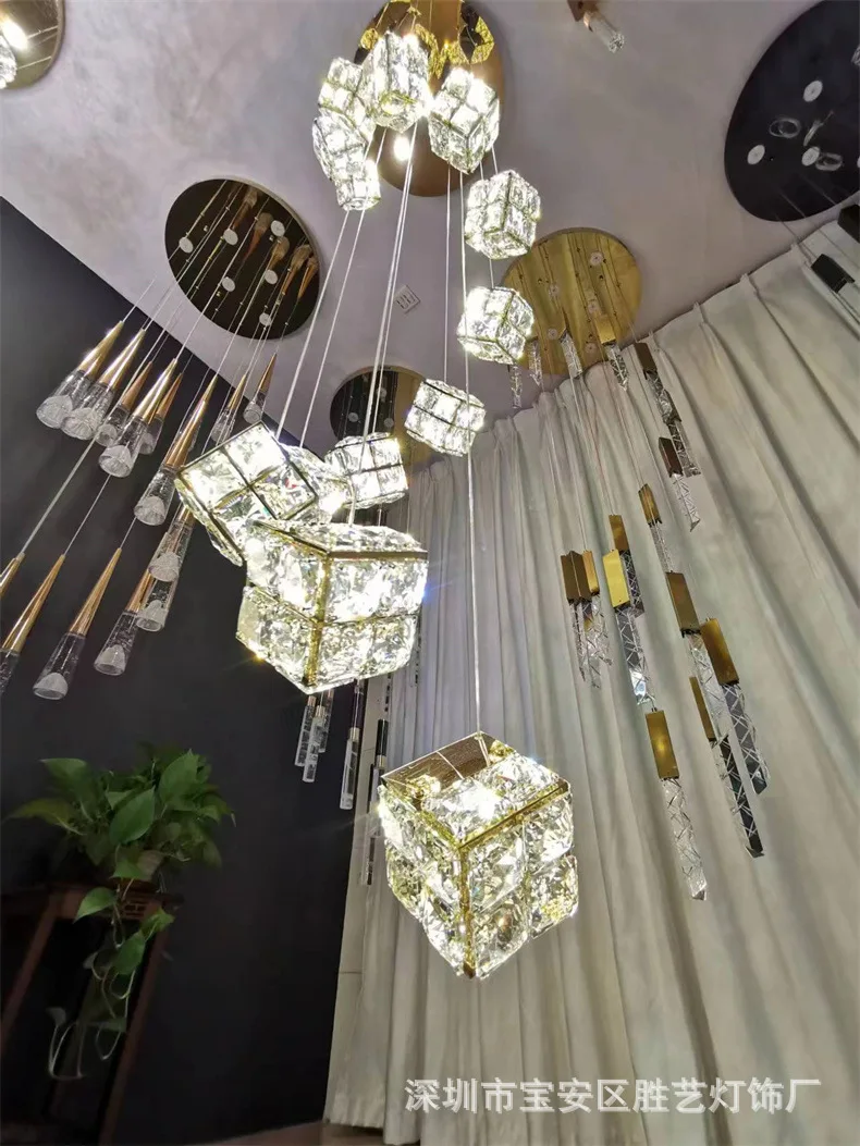 

New Large Hotel project crystal Chandelier LED stair Lighting Luxury Villa Living Room stairwell Chandelier Crystal lustre lamps