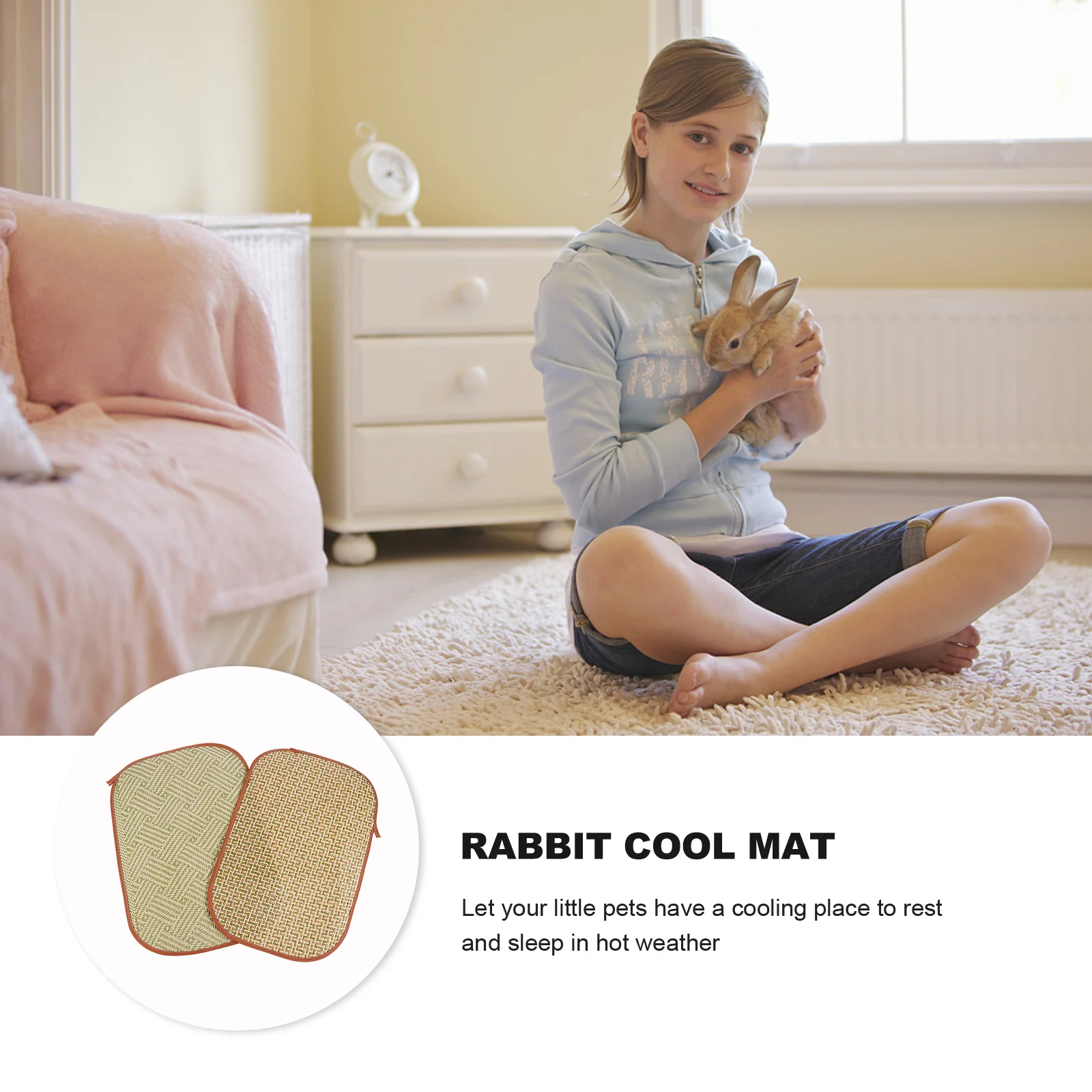 

2pcs Pet Cooling Mat Soft Grass Bed Cushion For Rabbits Bunnies Small Animals Durable Odorless Safe Chewable Resting Area