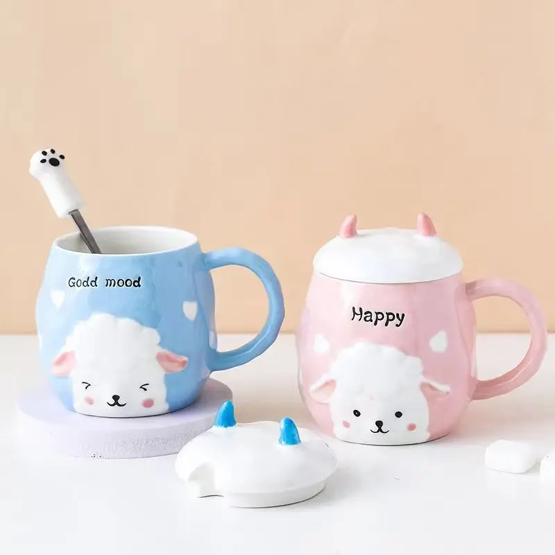 Cartoon Animal Sheep Ceramic Mug, Milk Cup, Coffee Cup, Milk Cup for Office, Home Hot Water Mug, Clear Class