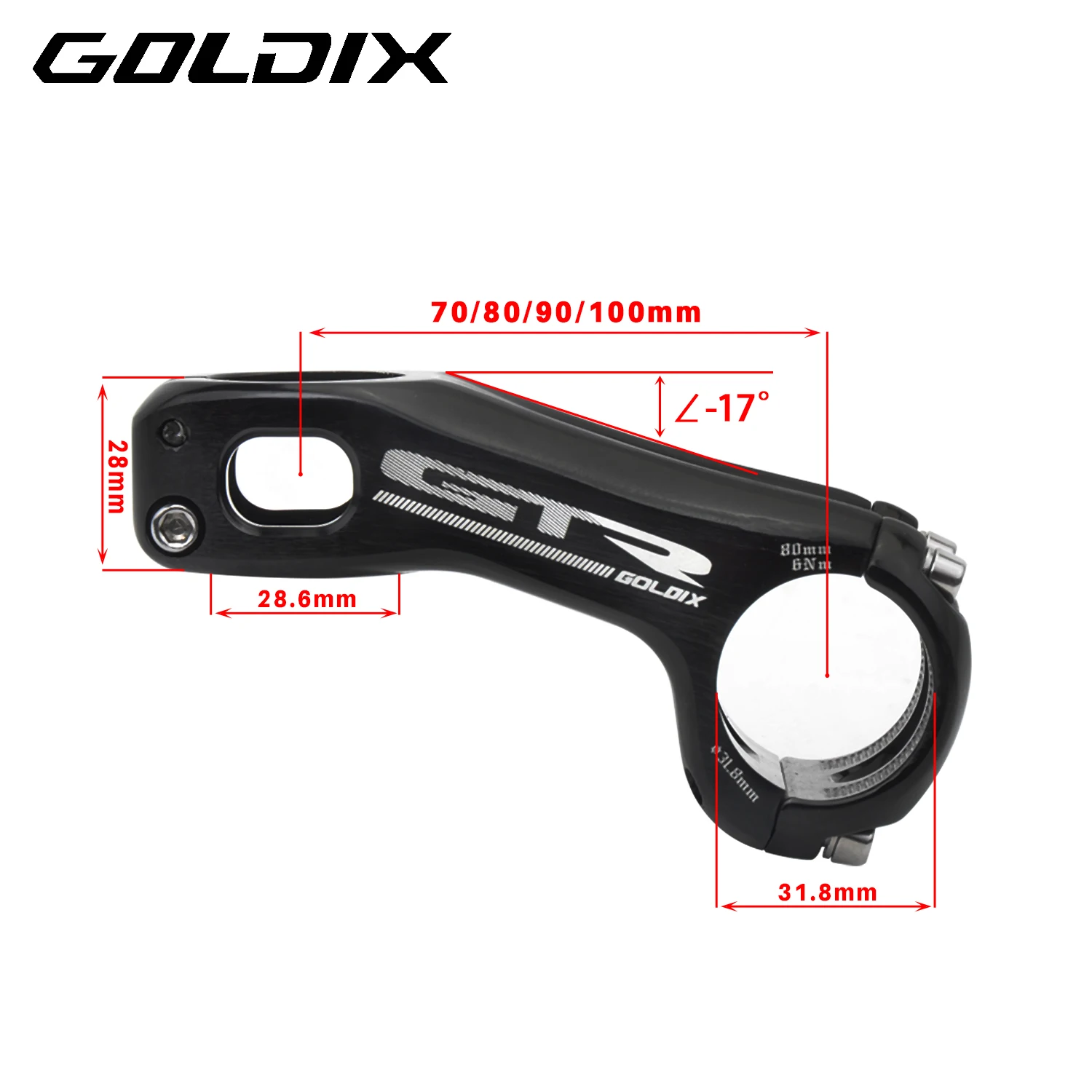 Goldix GTR Bicycle Stem 3D-Forged Construction 7050 Aluminum Alloy Material -17 Degrees Mountain Bike Stem