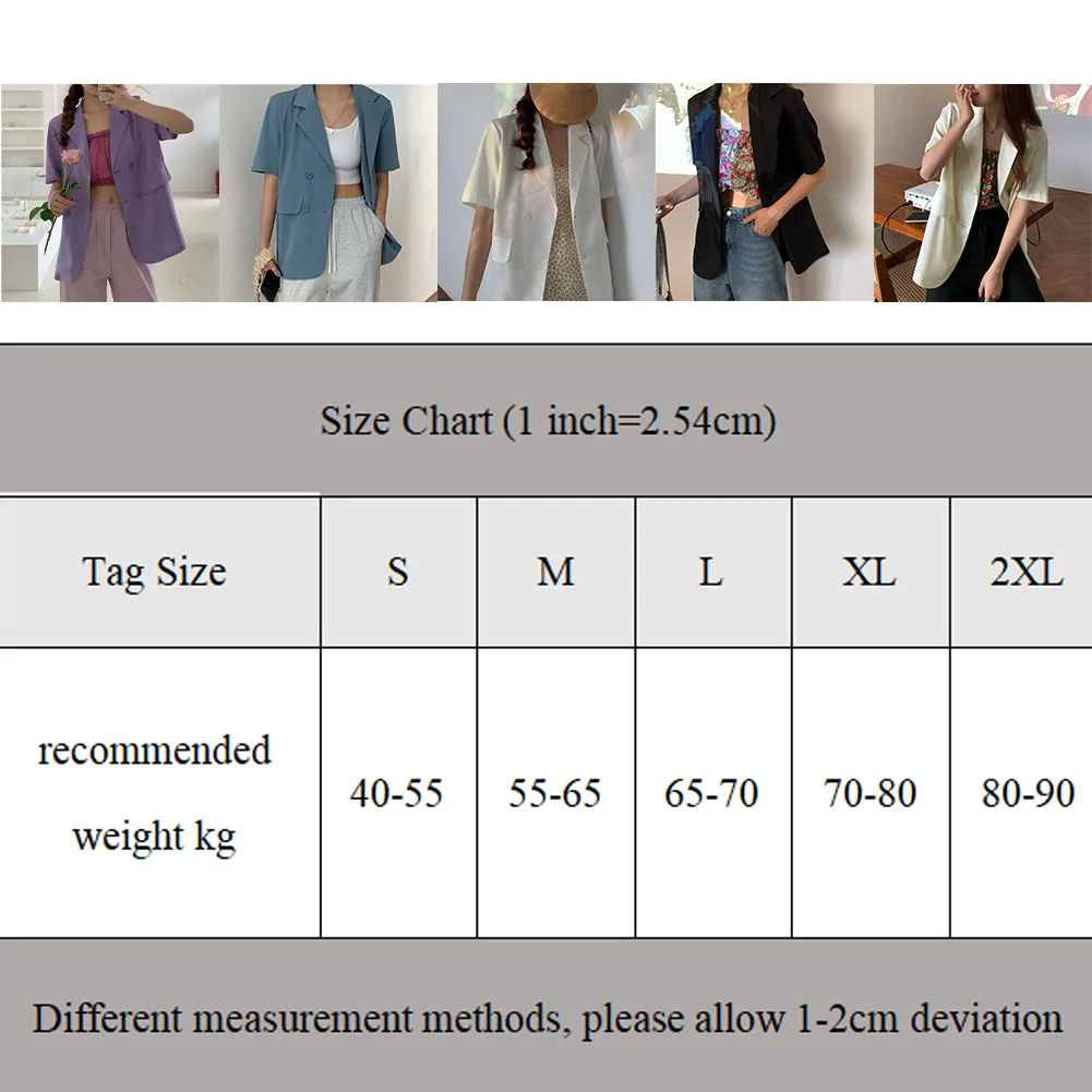 Fashionable Simple Street Casual Blazers Women Loose Jacket Lapel Short Sleeve Single Breasted Turndown Collar