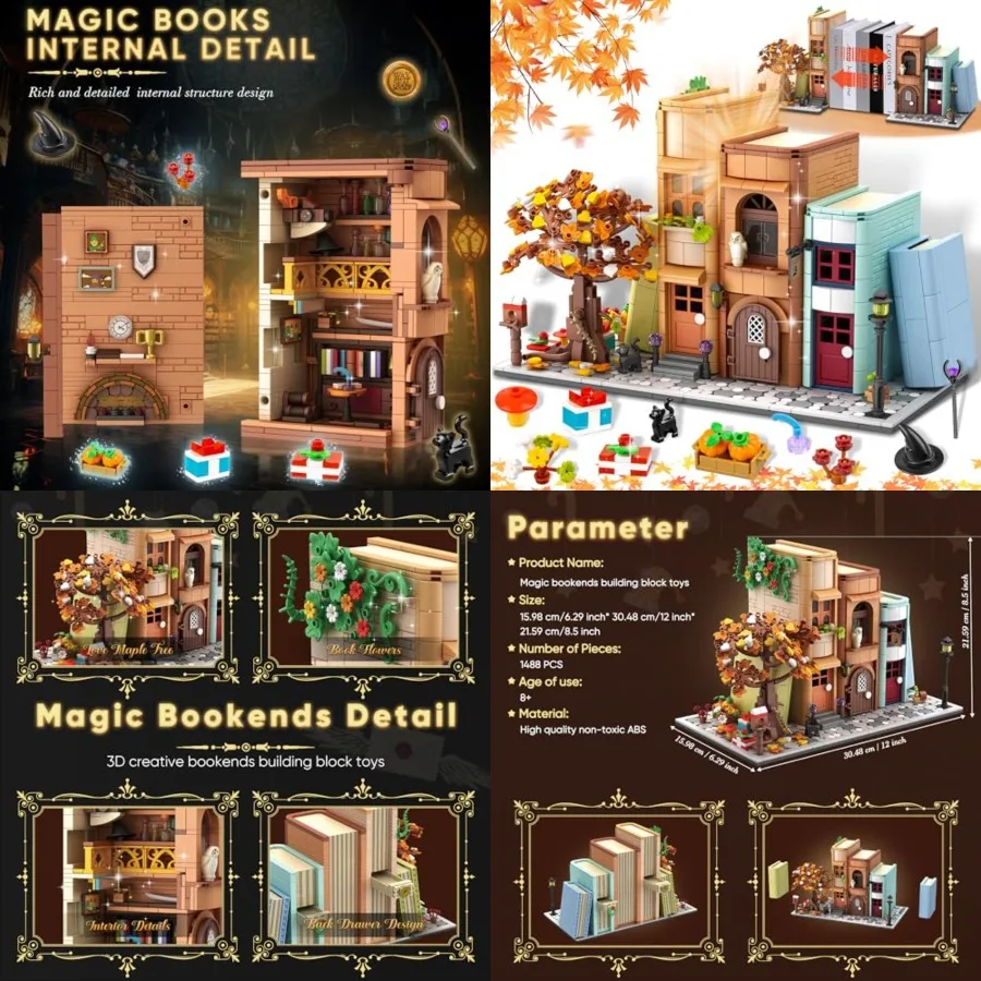 

Bookend Magic House Building kit, Home Decorative for Building Block Toy, Bookcase Miniature House Model Building, Cool Bookshe