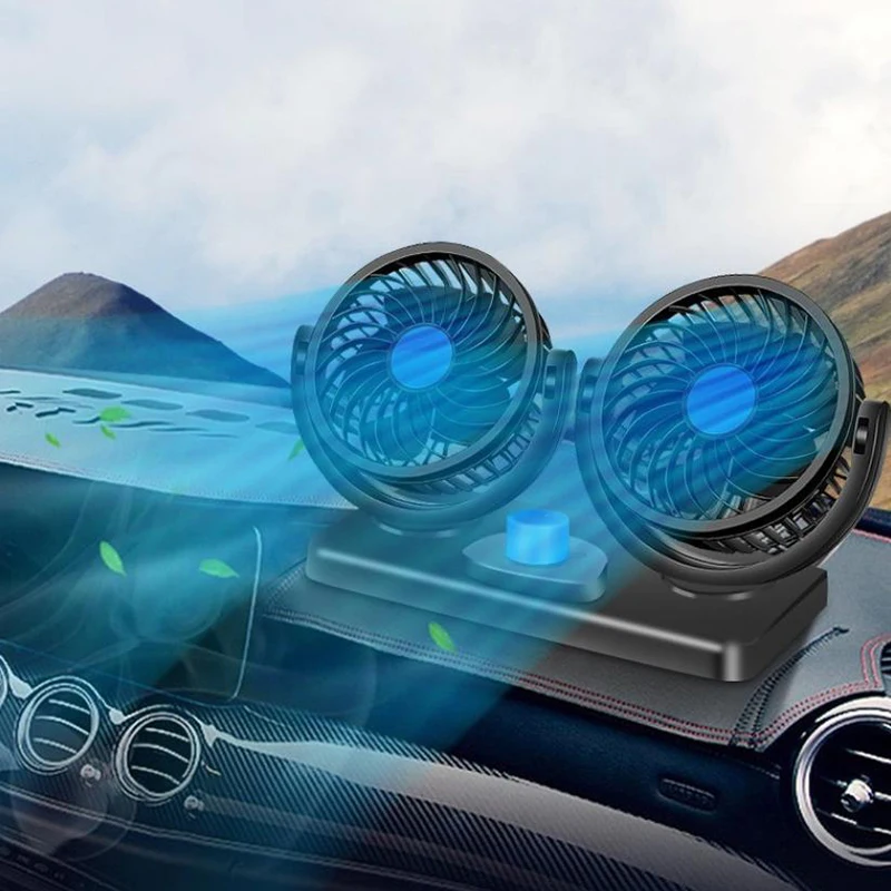

Car Fan 360° Adjustable 2 Head Air Fan Automotive Electric Fan USB/12V/24V Fan 2 Speeds Car Silent Fan For Home Desk Office&Car