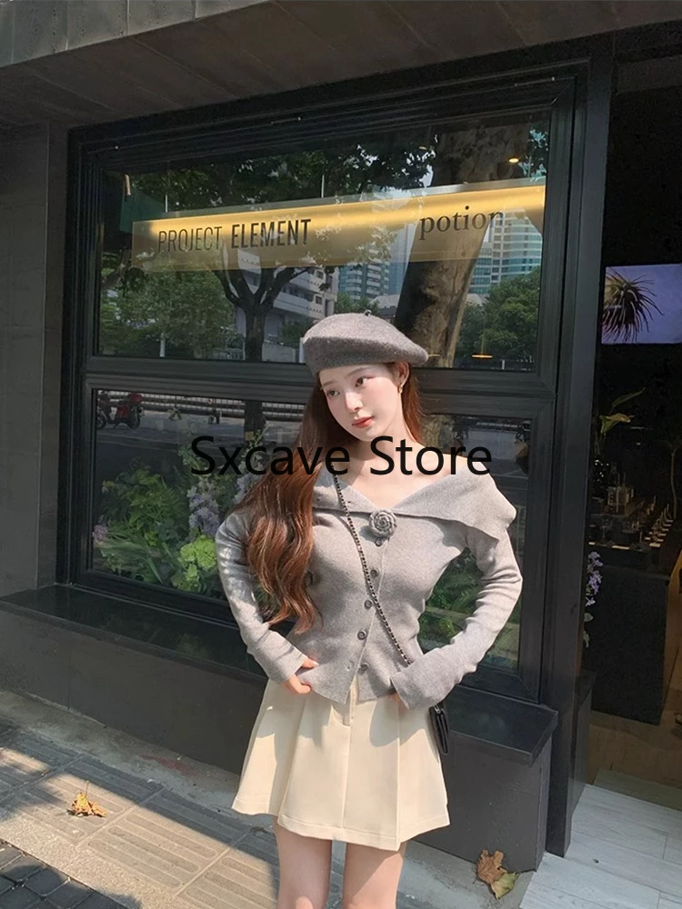 Casual Vintage Sweater Women Casual Long Sleeve Sweet Bodycon Knitted Cardigan Office Lady One Piece Tops Korean 2023 Autumn